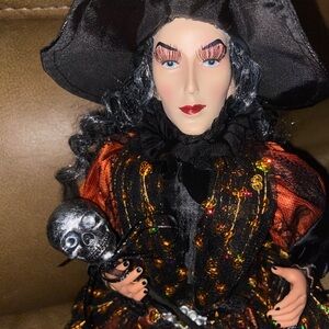 Elegant Witch Doll with Black and Orange Attire